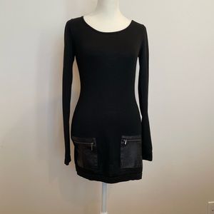 So chic! Cache size XS, black w/ leather pockets long sleeve tunic or mini dress